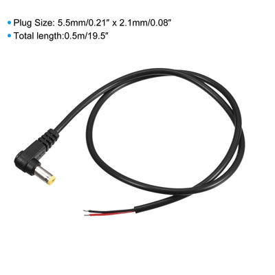 Harfington 5.5mm x 2.1mm DC Power Extension Cable 90 Degree Angle Male Plug 0.5m 10Pcs