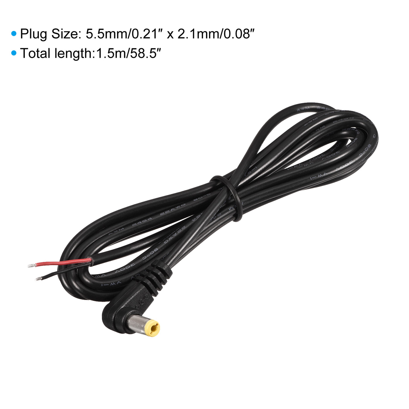 Harfington 5.5mm x 2.1mm DC Power Extension Cable 90 Degree Angle Male Plug 1.5m 10Pcs