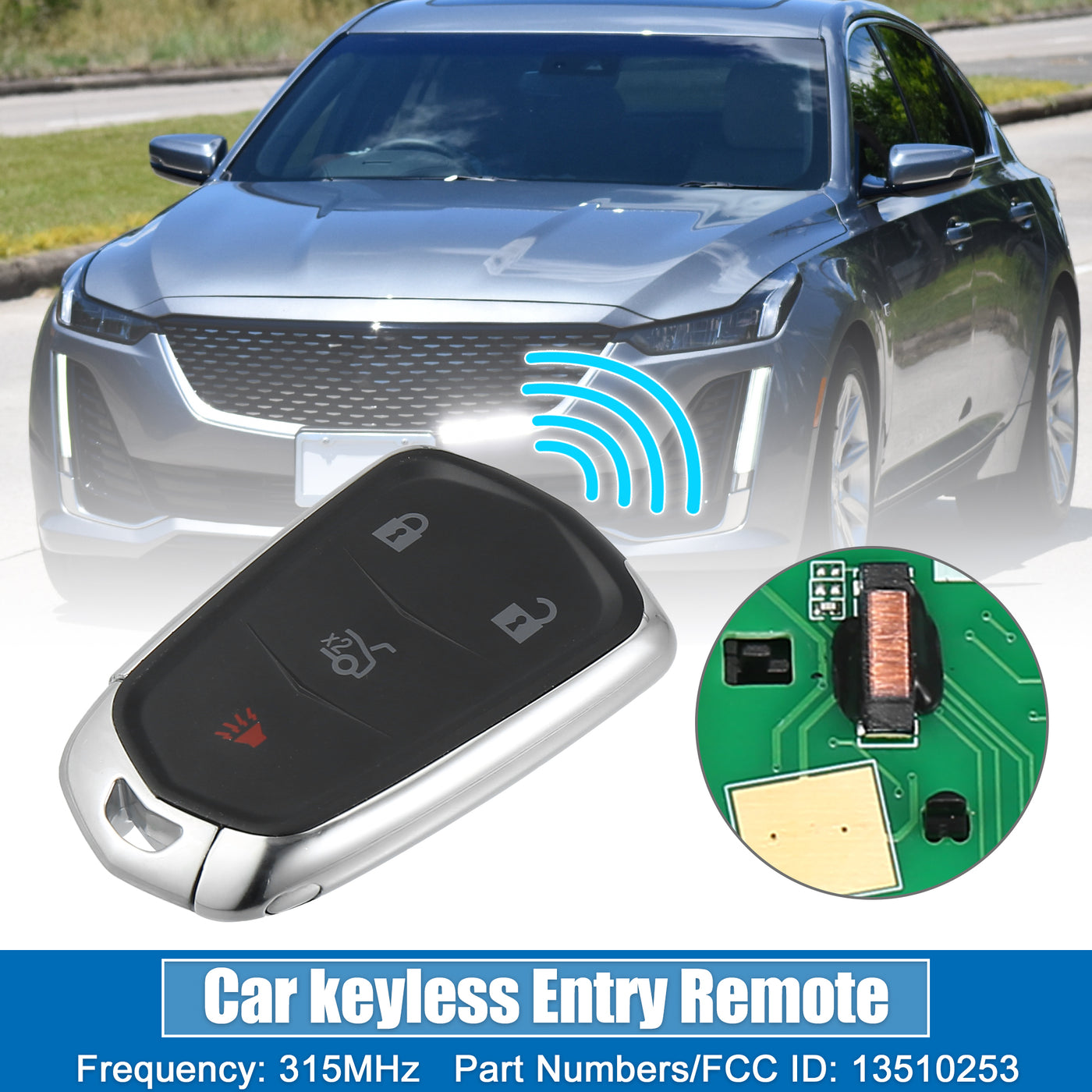 X AUTOHAUX 4 Button Car Keyless Entry Remote Control Replacement Key Fob Proximity Smart Fob HYQ2AB for Cadillac ATS XTS CTS 2014-2019 315MHz