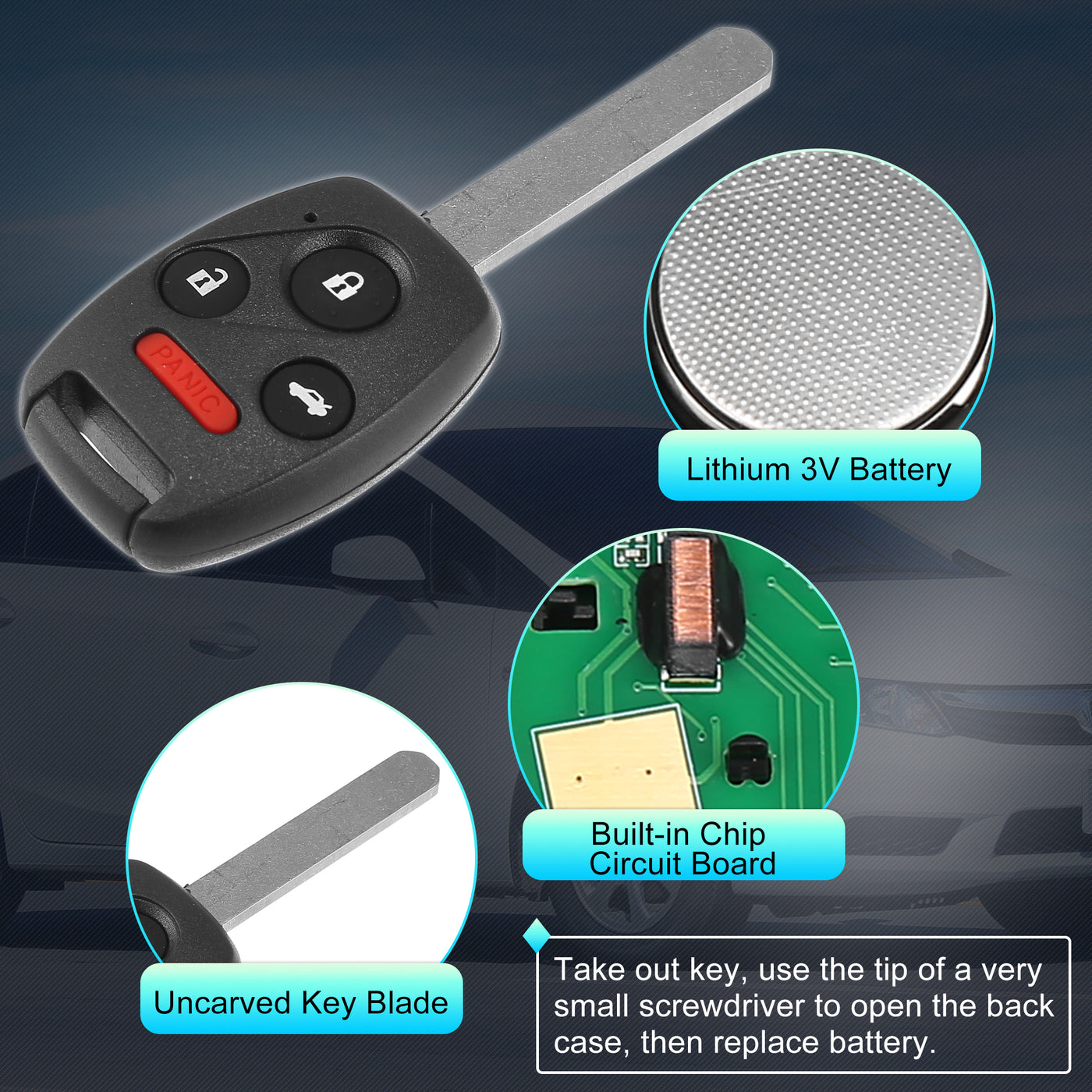 X AUTOHAUX 313.8MHz N5F-S0084A Replacement Smart Proximity Keyless Entry Remote Key Fob for Honda Civic for Acura MDX 2006-2013 4 Buttons Uncut Car Ignition Key 46 Chip