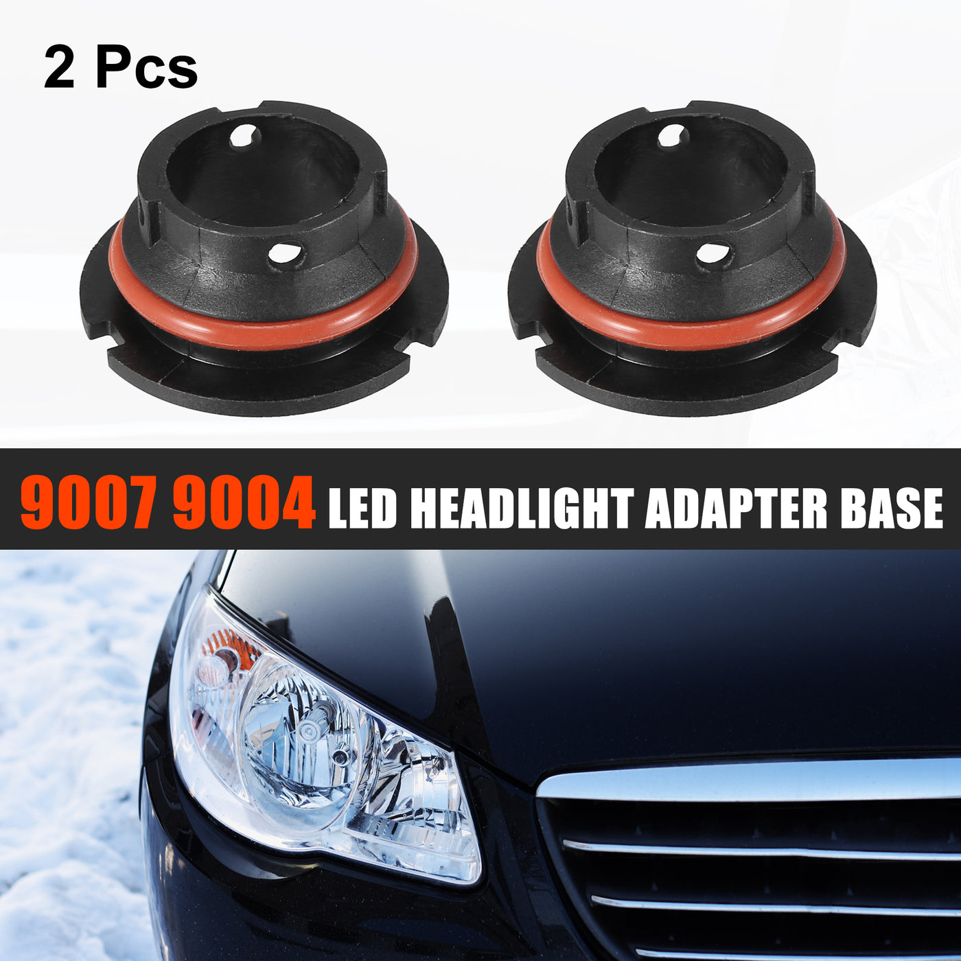 X AUTOHAUX 2pcs 9007 9004 LED Headlight Adapter Base Bulb Sockets Retainer Holder Universal for Car Black