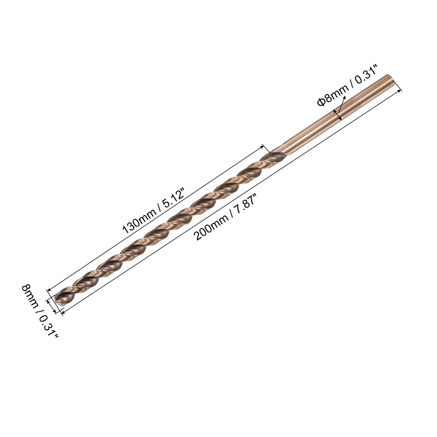 uxcell Uxcell M35 High Speed Steel Parabolic Flute Drill Bit, 8mm Drill Dia. 200mm Length