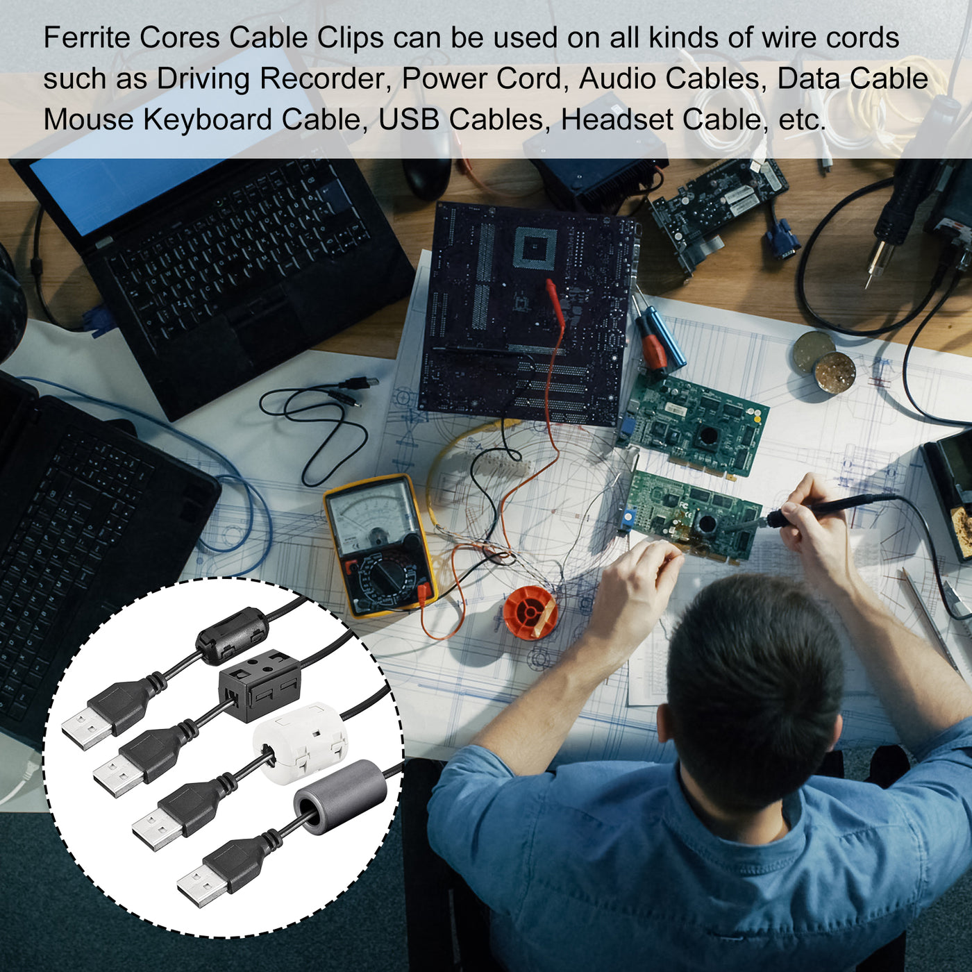 Harfington Ferrite Cores Cable Clips 7mm RFI EMI Noise Suppression Filter for Video 15Pcs