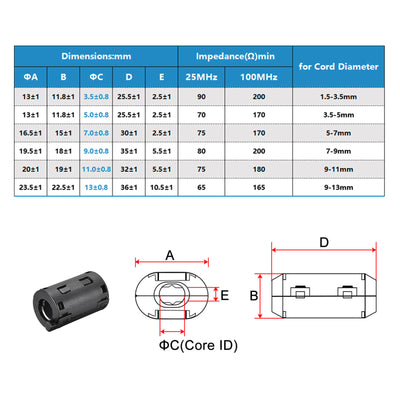Harfington Ferrite Cores Cable Clips 11mm RFI EMI Noise Suppression Filter for Video 20Pcs