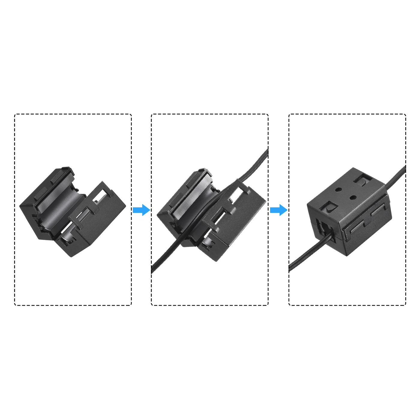 Harfington Ferrite Cores Cable Clips 10mm Square Type RFI EMI Noise Filter for Video 5pcs