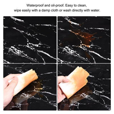 Harfington Uxcell Marble Contact Paper, 600x1000mm PVC Sticky Wallpaper Black 2pcs