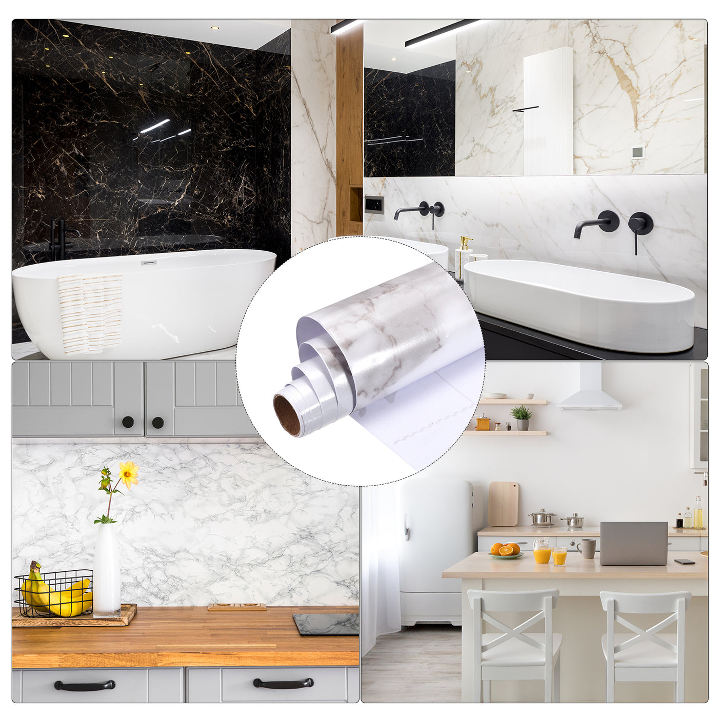uxcell Uxcell Marble Contact Paper, 600x1000mm PVC Self-adhesive Wallpaper White 2pcs