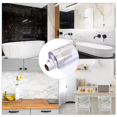 Harfington Uxcell Marble Contact Paper, 600x1000mm PVC Self-adhesive Wallpaper White 2pcs
