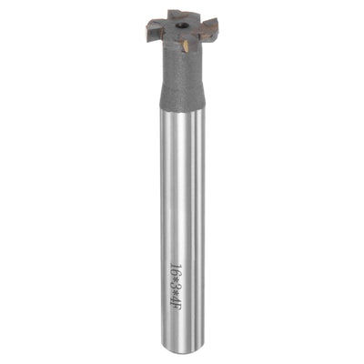 Harfington Uxcell 3mm Depth 16mm Cutting Dia 10mm Shank Carbide Tip 4 Flute T-Slot Milling Cutter