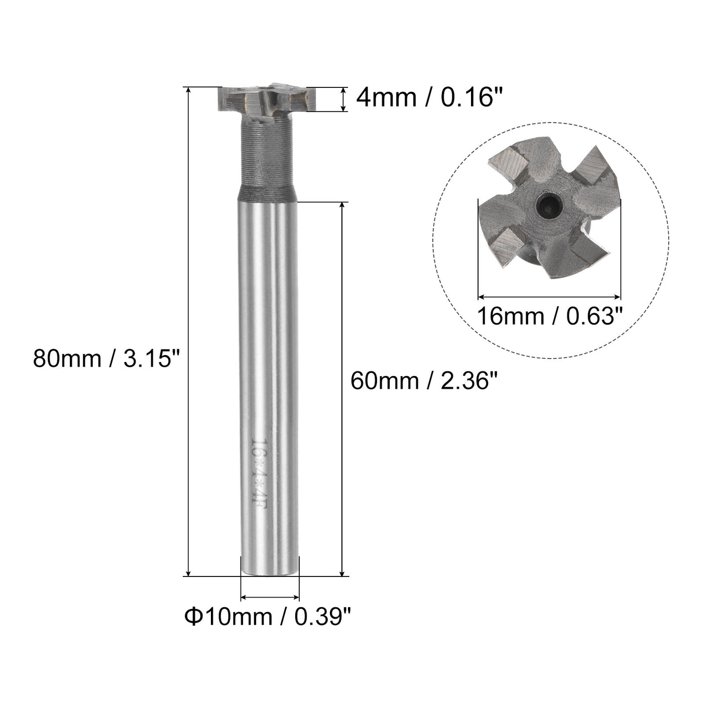 uxcell Uxcell 4mm Depth 16mm Cutting Dia 10mm Shank Carbide Tip 4 Flute T-Slot Milling Cutter