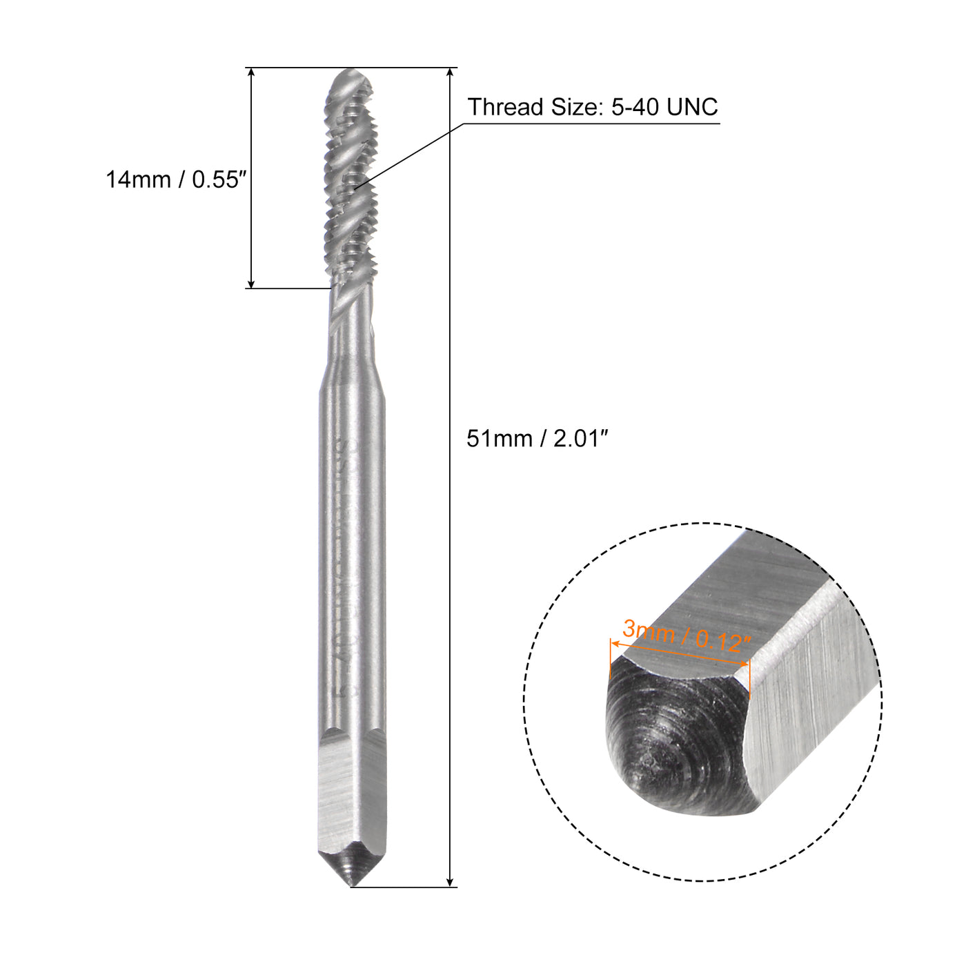 uxcell Uxcell 5-40 UNC 2B High Speed Steel(HSS) Uncoated Machine Spiral Flutes Thread Tap