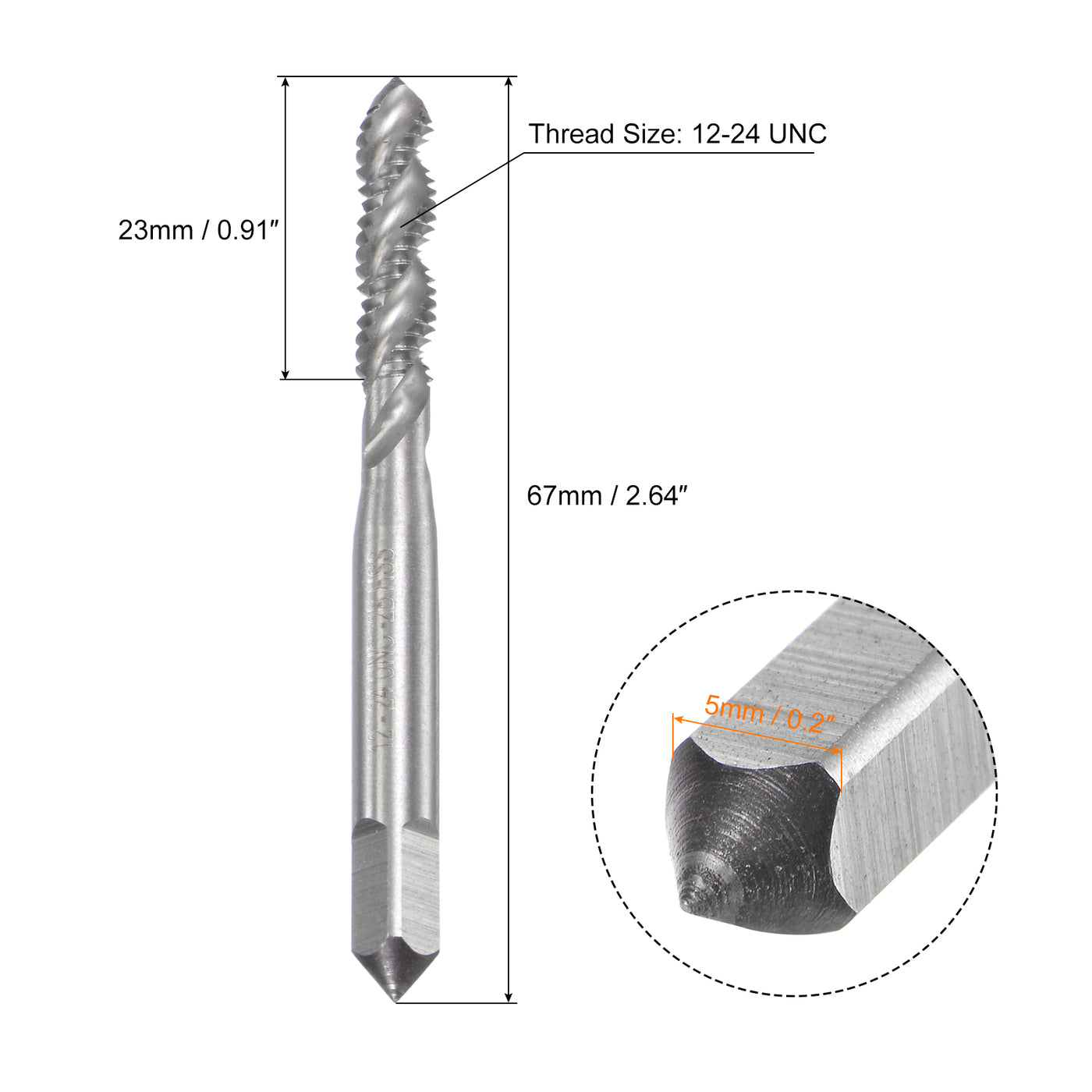 uxcell Uxcell 12-24 UNC 2B High Speed Steel Uncoated Machine Spiral Flute Threading Tap 2pcs