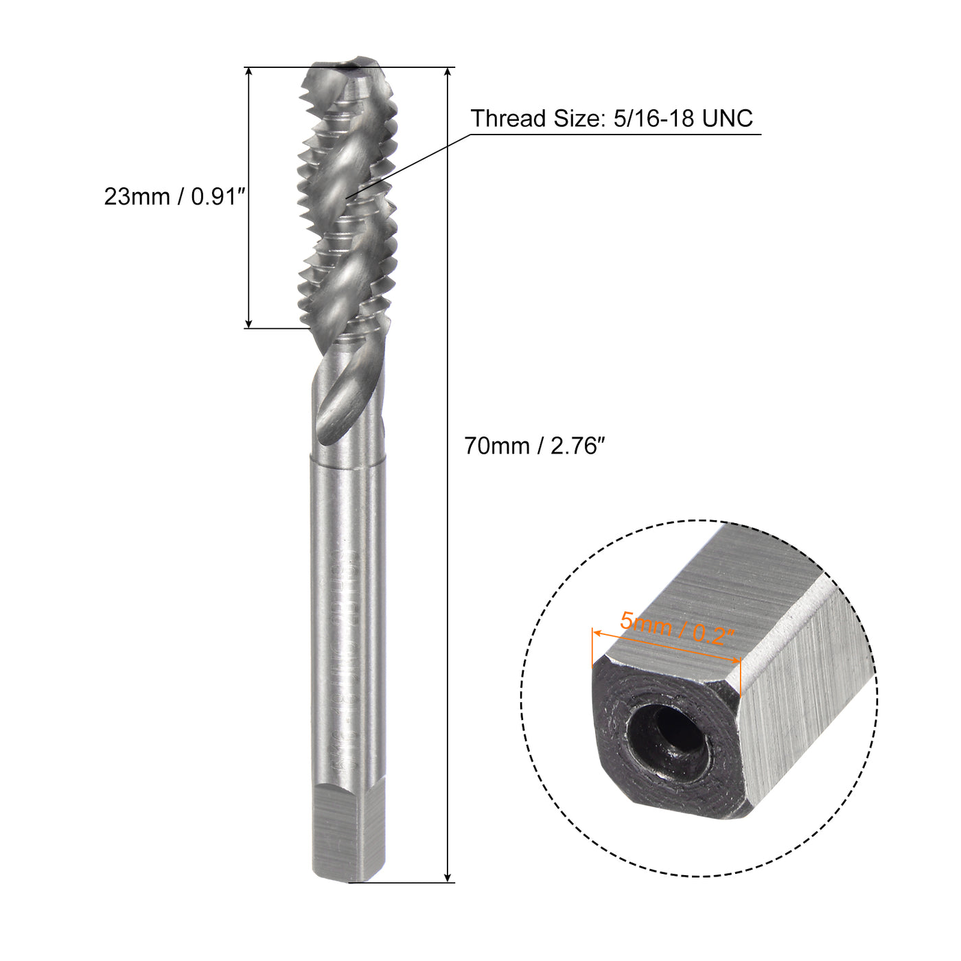 uxcell Uxcell 5/16-18 UNC 2B High Speed Steel Uncoated Machine Spiral Flutes Threading Tap