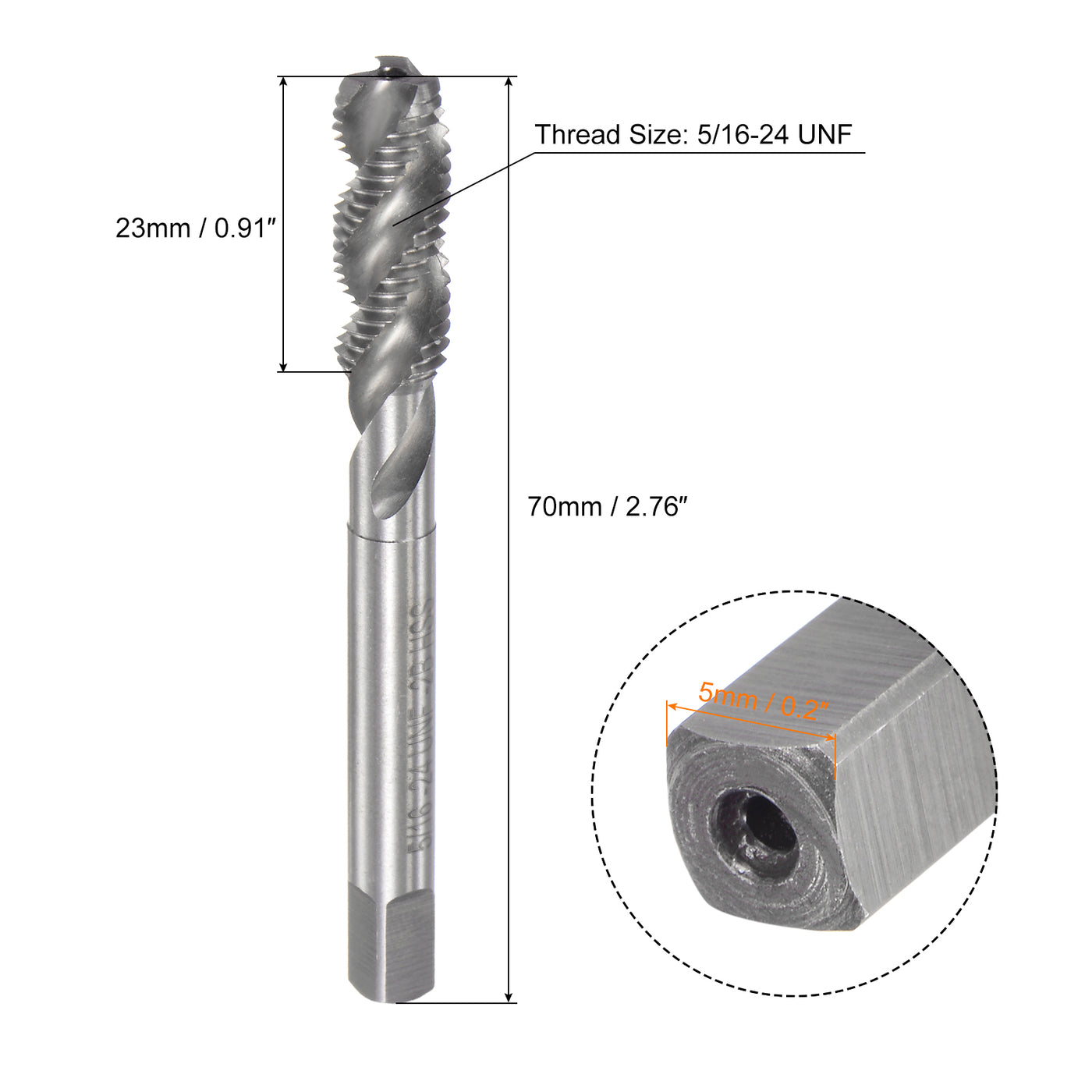 uxcell Uxcell 5/16-24 UNF 2B High Speed Steel Uncoated Machine Spiral Flutes Threading Tap