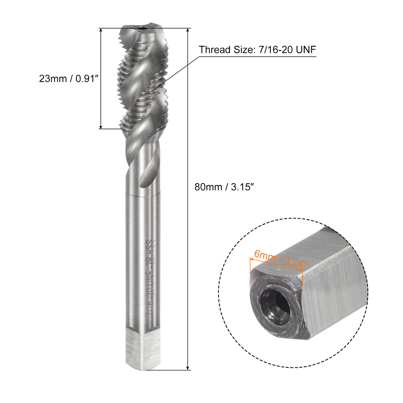 uxcell Uxcell 7/16-20 UNF 2B High Speed Steel Uncoated Machine Spiral Flutes Threading Tap