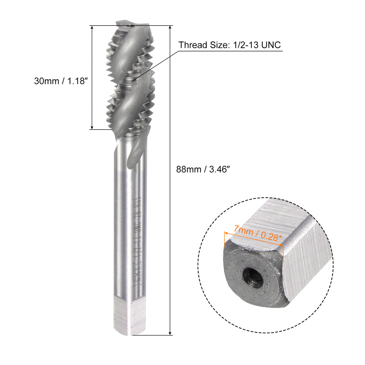uxcell Uxcell 1/2-13 UNC 2B High Speed Steel Uncoated Machine Spiral Flutes Threading Tap