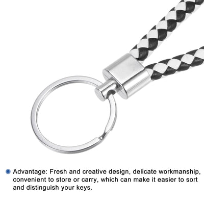 Harfington Braided Leather Keychain, 4 Pack PU Key Ring Woven Decoration Lanyard Strap for Bag Wallet, Multicolored
