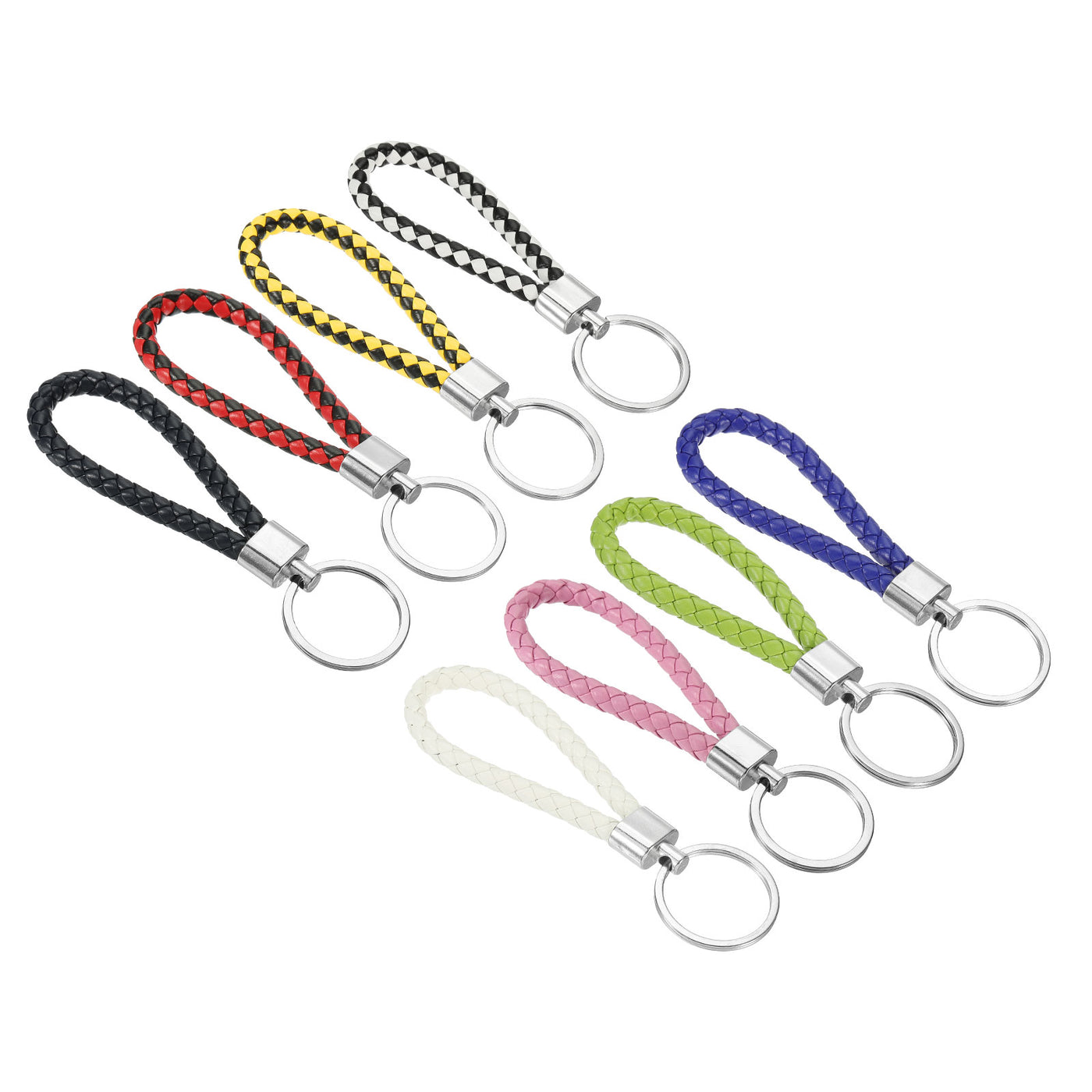 Harfington Braided Leather Keychain, 8 Pack PU Key Ring Woven Decoration Lanyard Strap for Bag Wallet, 8 Colors