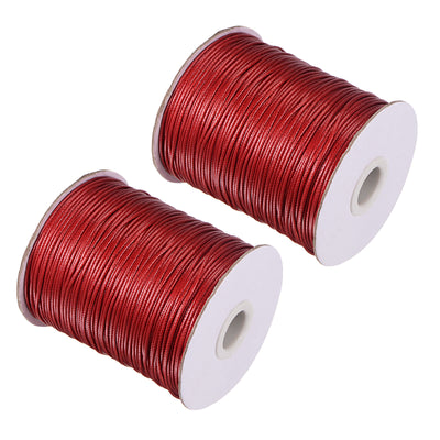 Harfington Uxcell 2pcs 1.2mm Waxed Polyester String 158M 172-Yard Beading Crafting Rope, Wine Red