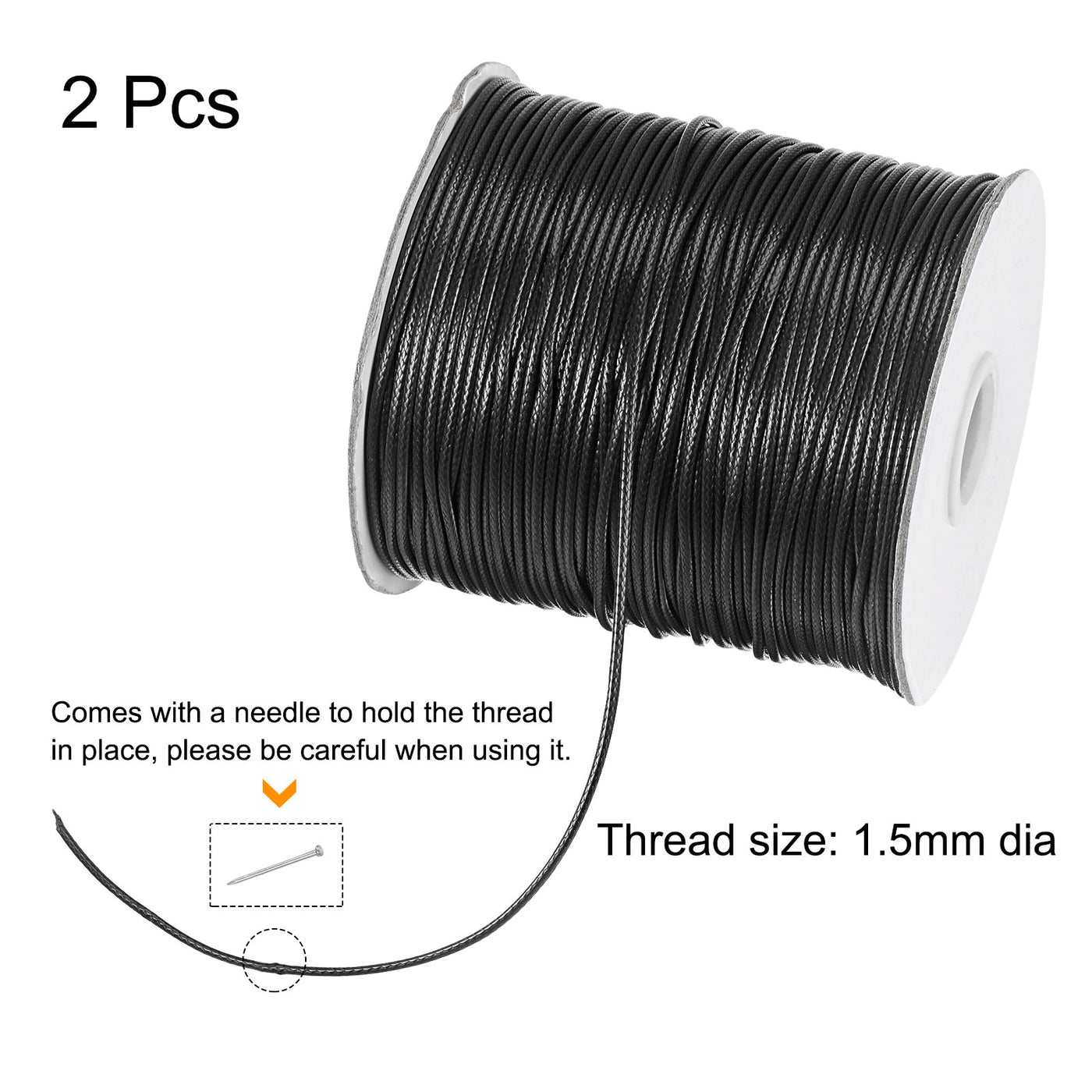uxcell Uxcell 2pcs 1.5mm Waxed Polyester String 158M 172-Yard Beading Crafting Rope, Black