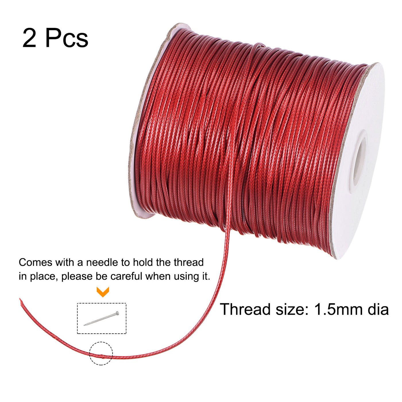 uxcell Uxcell 2pcs 1.5mm Waxed Polyester String 158M 172-Yard Beading Crafting Rope, Wine Red
