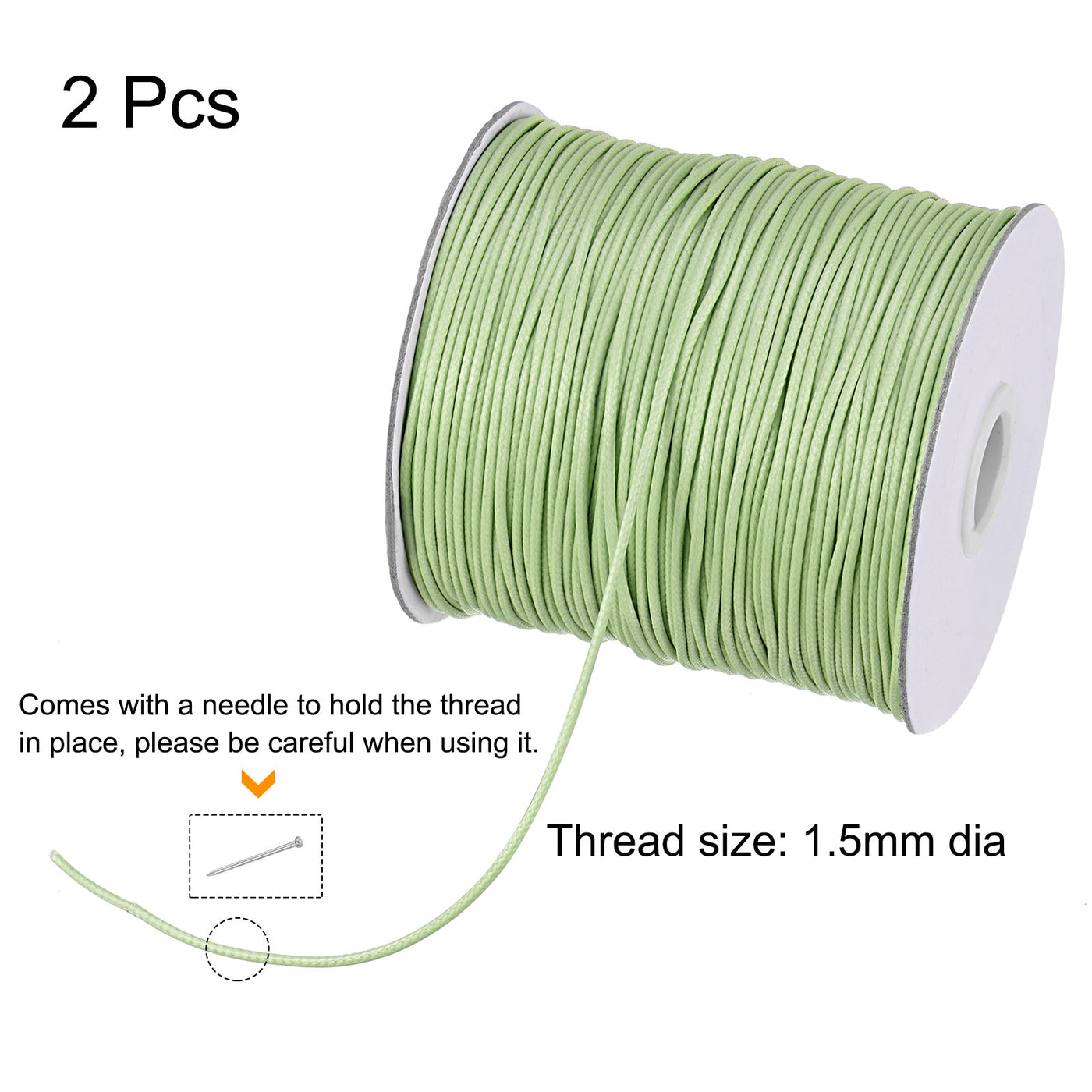 uxcell Uxcell 2pcs 1.5mm Waxed Polyester String 158M 172-Yard Bead Crafting Rope, Light Green