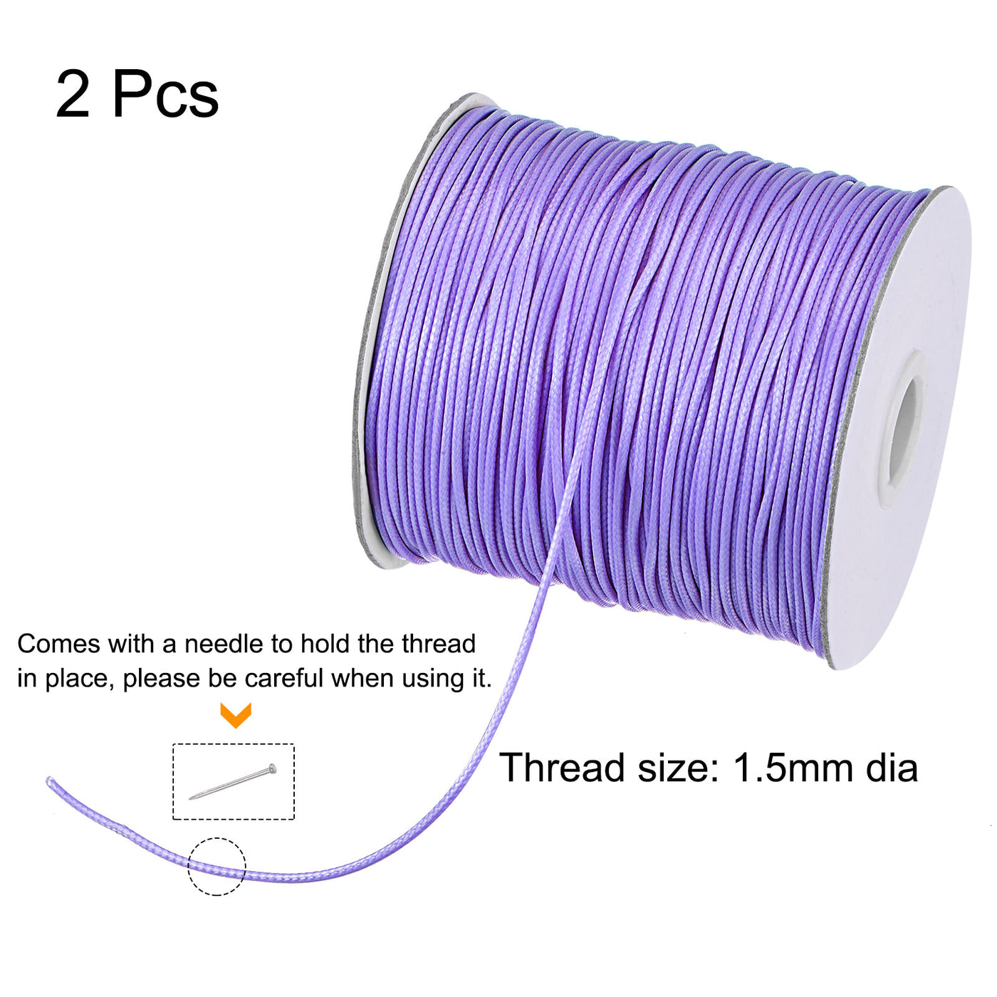 uxcell Uxcell 2pcs 1.5mm Waxed Polyester String 158M 172-Yard Bead Crafting Rope, Light Purple