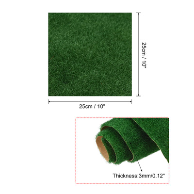 Harfington Artificial Model Grass Mat 10" x 10" Dark Green Realistic Fake Turf for Garden Lawn Decoration Model 2pcs