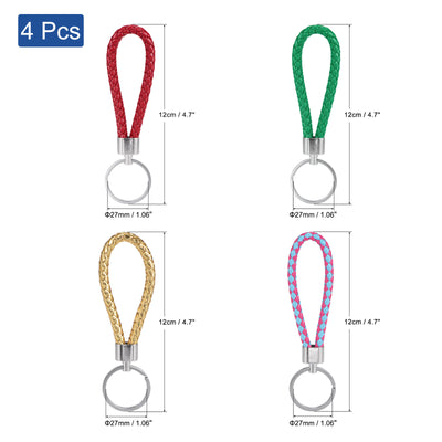 Harfington 27mm Braided Leather Keychain, 4 Pack PU Key Ring Woven Decoration Lanyard Strap for Bag Wallet, 4 Colors