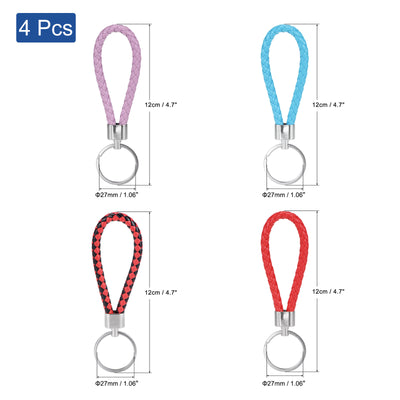 Harfington 27mm Braided Leather Keychain, 4 Colors PU Key Ring Woven Decoration Lanyard Strap for Bag Wallet