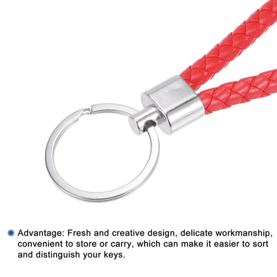 Harfington 27mm Braided Leather Keychain, 4 Colors PU Key Ring Woven Decoration Lanyard Strap for Bag Wallet