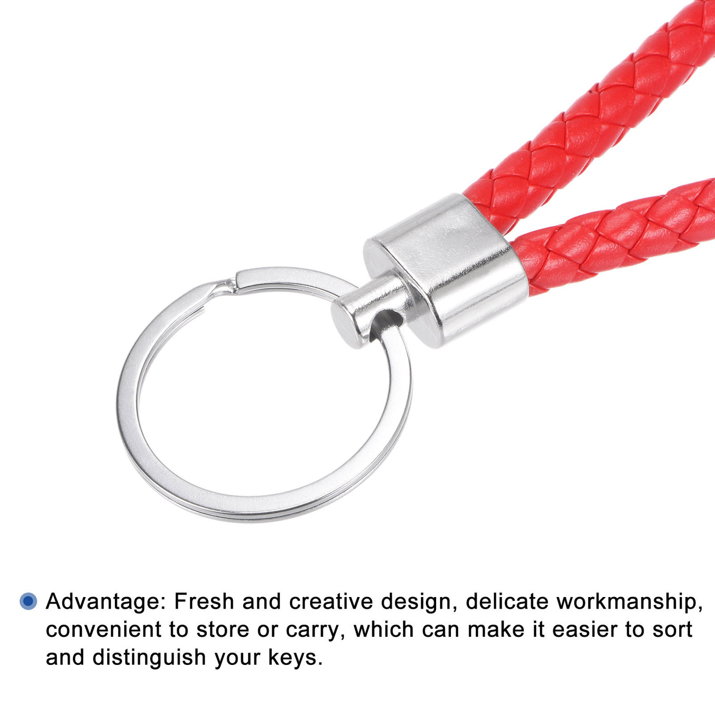 Harfington 27mm Braided Leather Keychain, 8 Pack PU Key Ring Woven Decoration Lanyard Strap for Bag Wallet