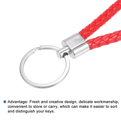 Harfington 27mm Braided Leather Keychain, 8 Pack PU Key Ring Woven Decoration Lanyard Strap for Bag Wallet