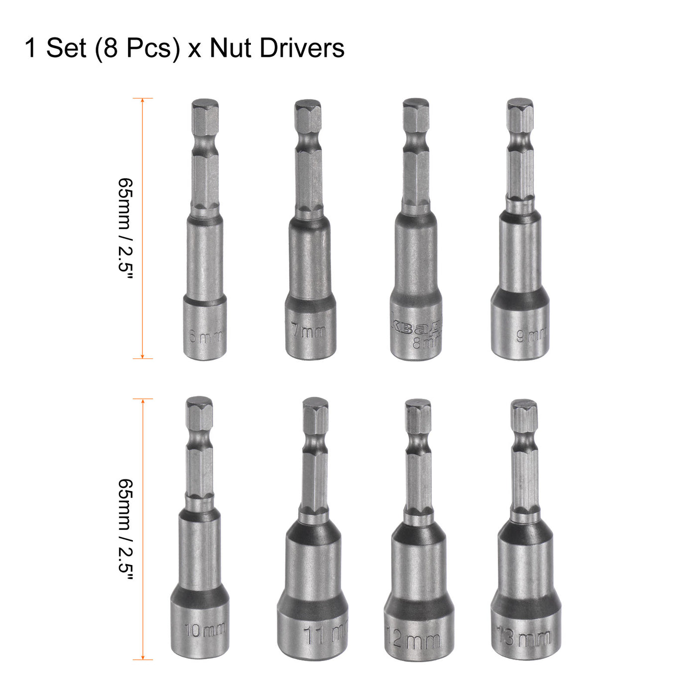 uxcell Uxcell 1/4" Quick-Change Hex Shank 6-13mm Magnetic Nut Driver Bit Set of 8 Piece, CR-V