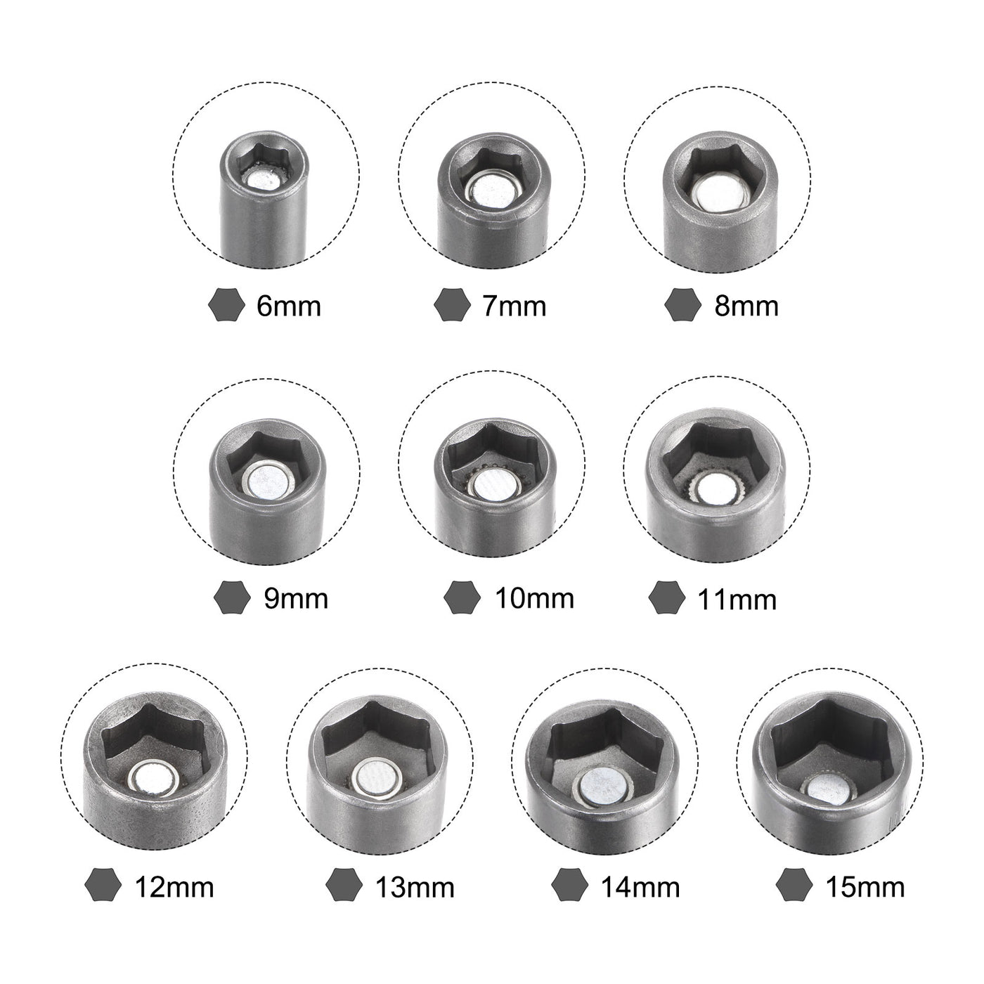 uxcell Uxcell 1/4" Quick-Change Hex Shank 6-15mm Magnetic Nut Driver Bit Set of 10 Piece, CR-V