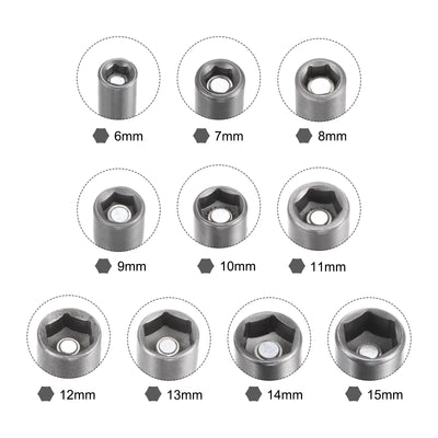 Harfington Uxcell 1/4" Quick-Change Hex Shank 6-15mm Magnetic Nut Driver Bit Set of 10 Piece, CR-V