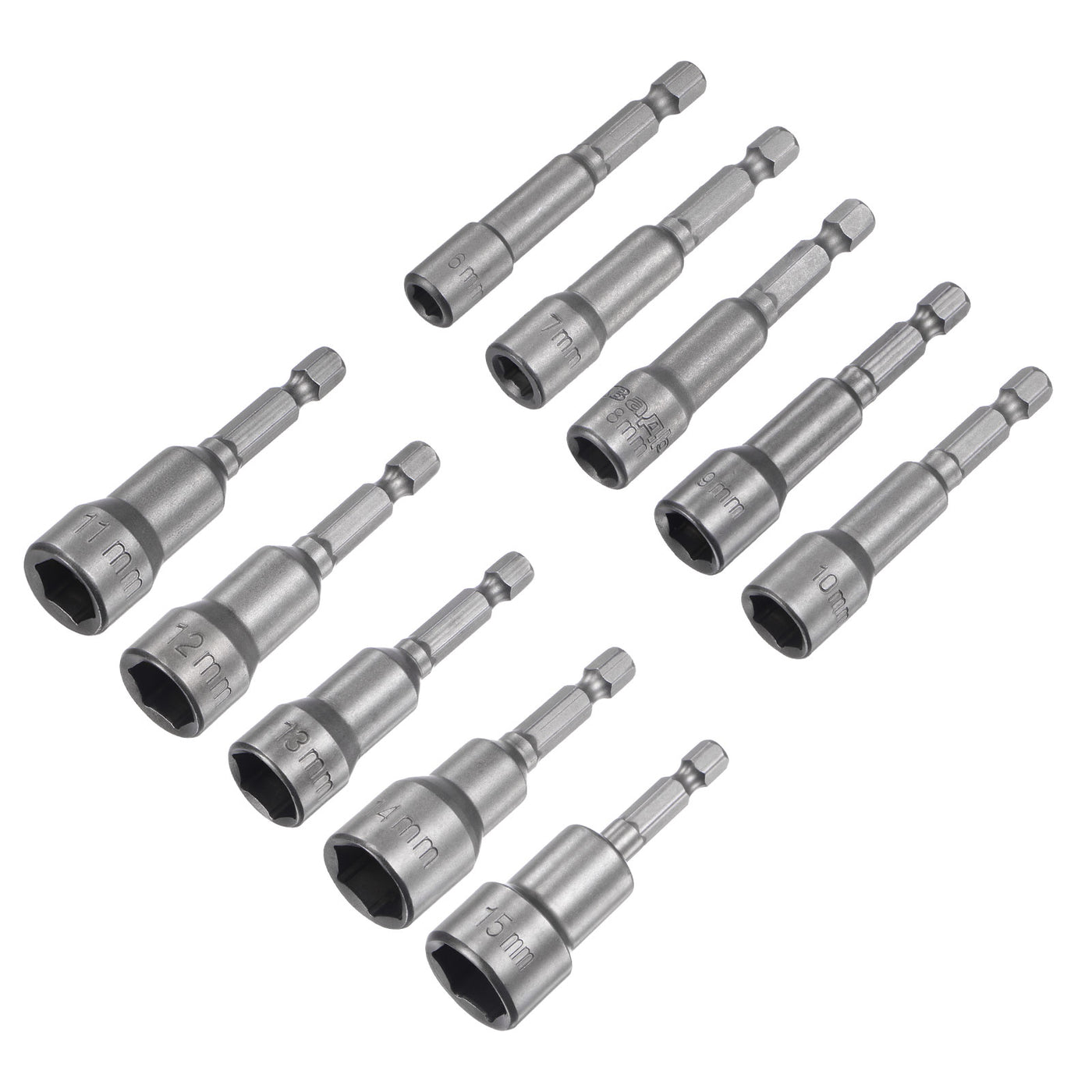 uxcell Uxcell 1/4" Quick-Change Hex Shank 6-15mm Magnetic Nut Driver Bit Set of 10 Piece, CR-V
