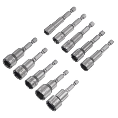 Harfington Uxcell 1/4" Quick-Change Hex Shank 6-15mm Magnetic Nut Driver Bit Set of 10 Piece, CR-V