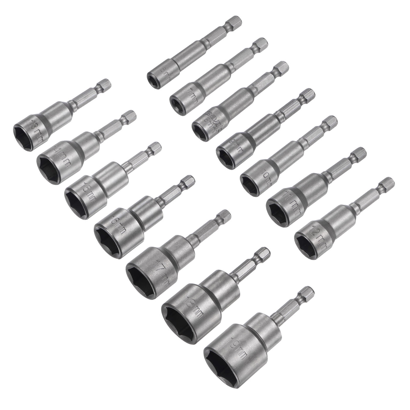 uxcell Uxcell 1/4" Quick-Change Hex Shank 6-19mm Magnetic Nut Driver Bit Set of 14 Piece, CR-V