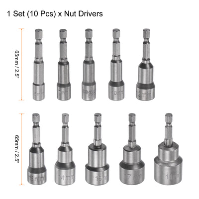Harfington Uxcell 1/4" Quick-Change Hex Shank 6-19mm Magnetic Nut Driver Bit Set of 10 Piece, CR-V