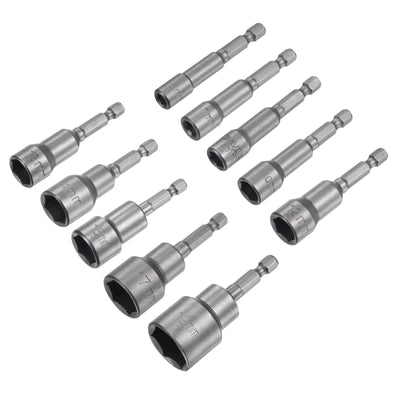 Harfington Uxcell 1/4" Quick-Change Hex Shank 6-19mm Magnetic Nut Driver Bit Set of 10 Piece, CR-V