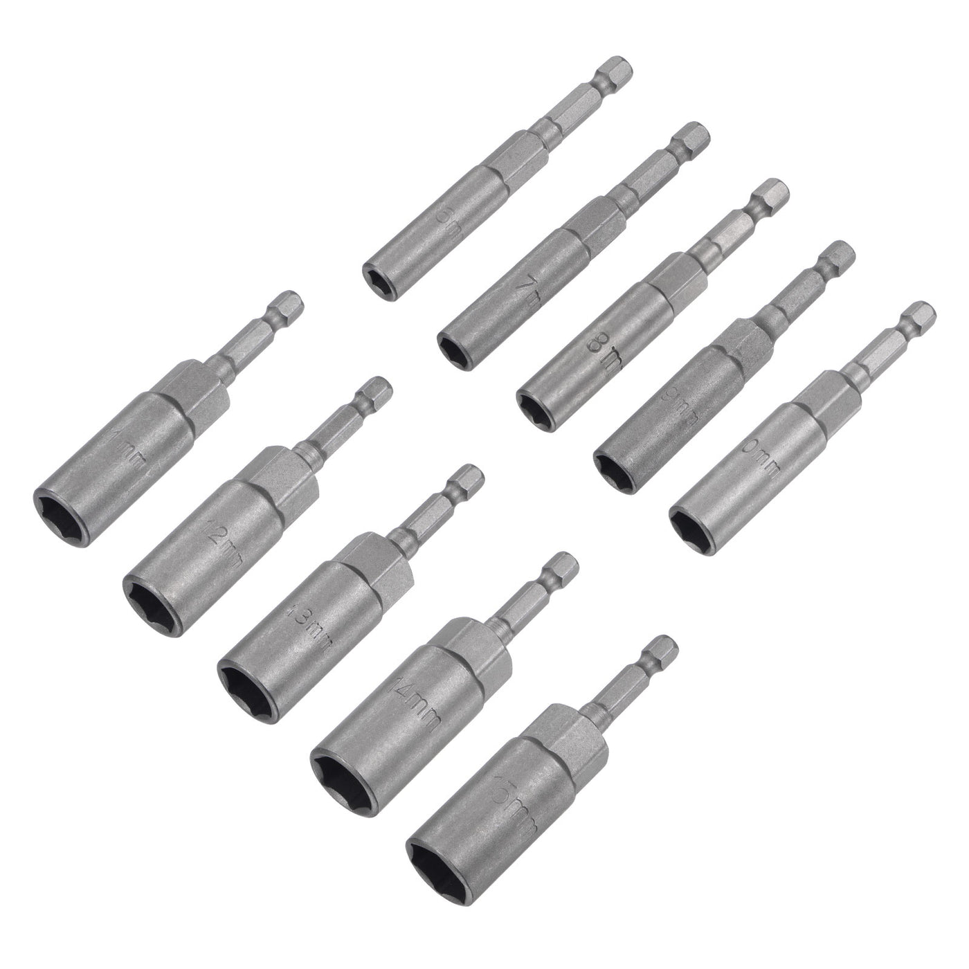 uxcell Uxcell 1/4" Quick-Change Hex Shank 6-15mm Nut Driver Bit Set of 10pcs, No-magnetic CR-V