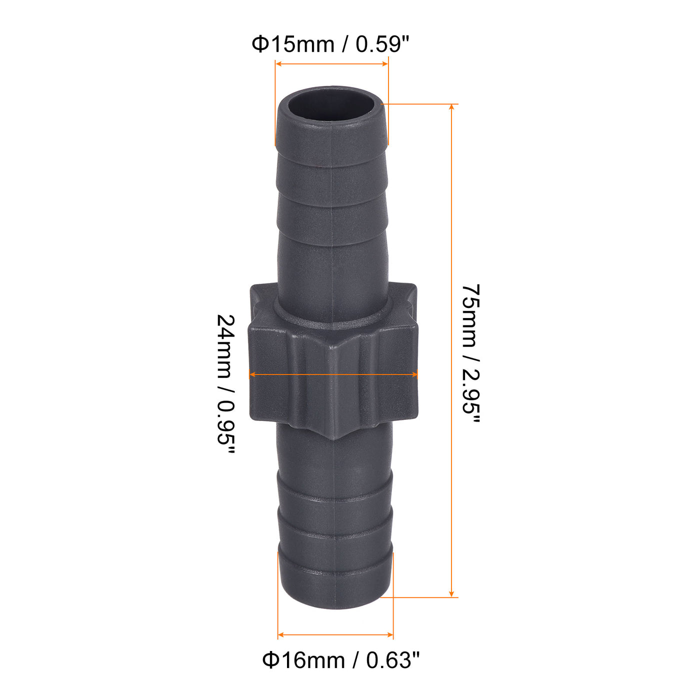 Harfington Barb Hose Fitting 16mm to 15mm Straight Coupler Quick Connector Adapter for Water Fuel Air Oil Gas
