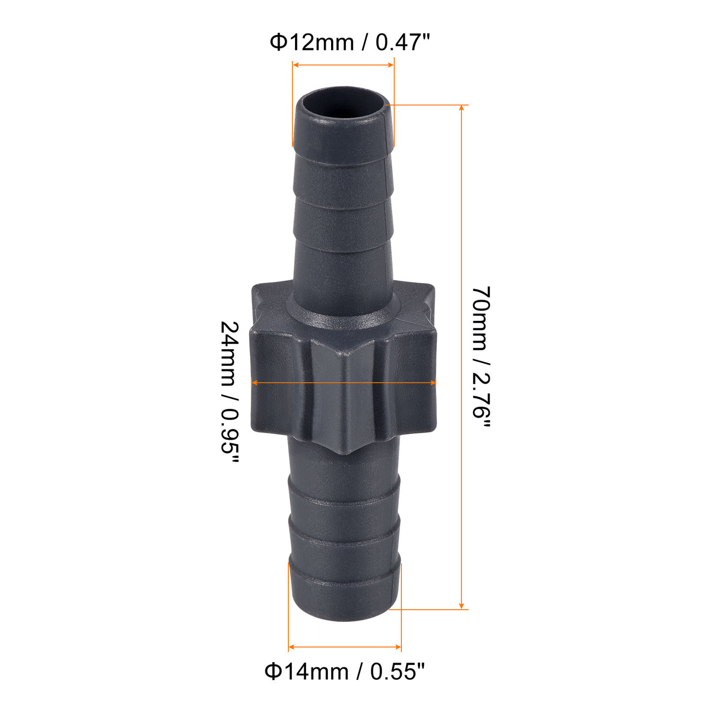 Harfington Barb Hose Fitting 14mm to 12mm Straight Coupler Quick Connector Adapter for Water Fuel Air Oil Gas, Pack of 2