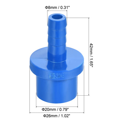 Harfington 2Pcs PVC Pipe Fitting 8mm Barbed x 20mm OD Spigot Straight Hose Connector Blue