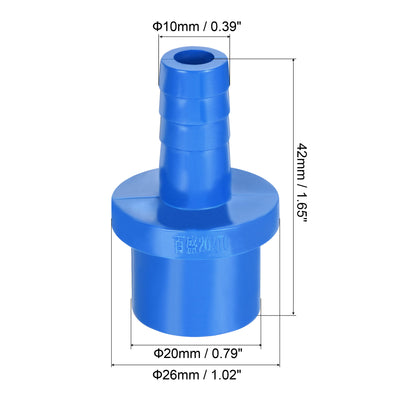 Harfington PVC Pipe Fitting 10mm Barbed x 20mm OD Spigot Straight Hose Connector Blue