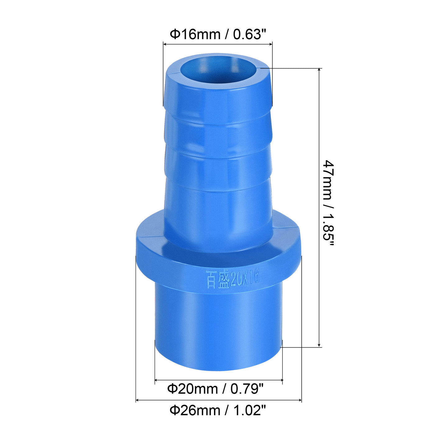 Harfington 2Pcs PVC Pipe Fitting 16mm Barbed x 20mm OD Spigot Straight Hose Connector Blue