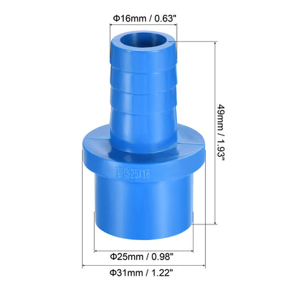 Harfington PVC Pipe Fitting 16mm Barbed x 25mm OD Spigot Straight Hose Connector Blue