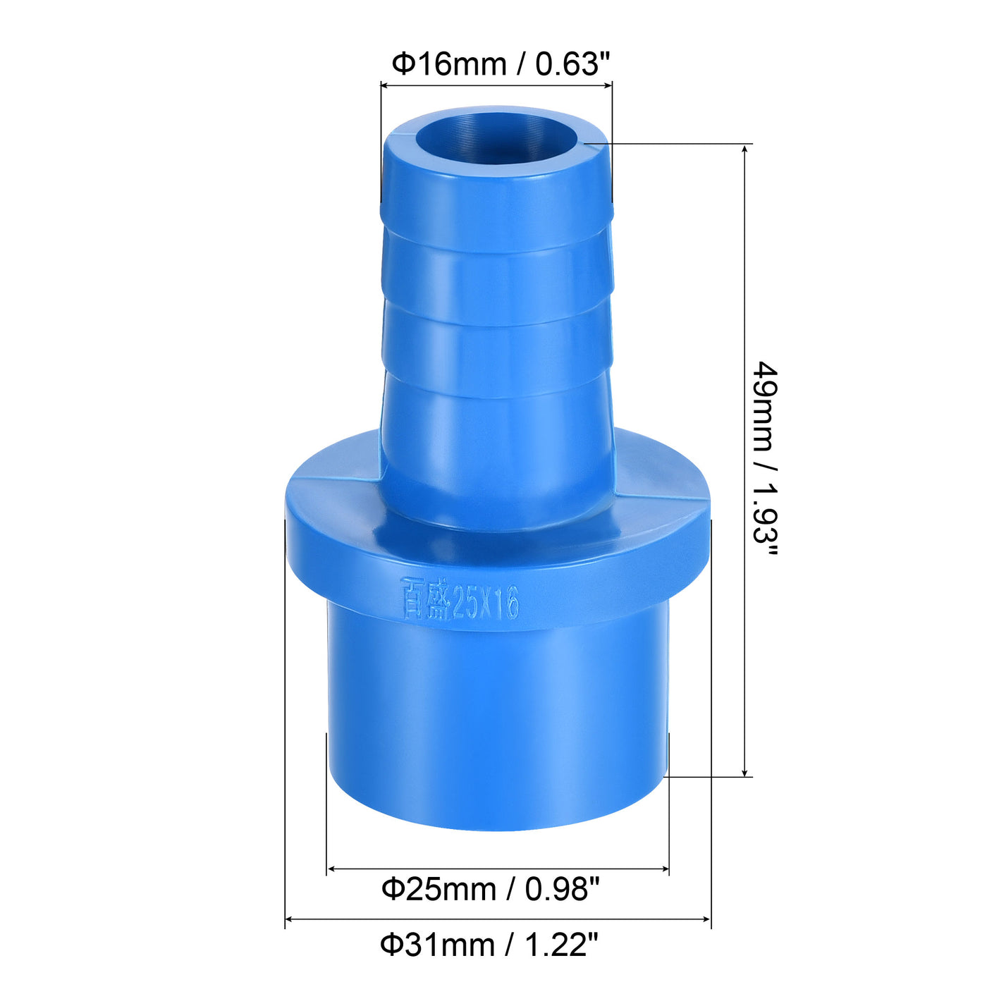 Harfington 3Pcs PVC Pipe Fitting 16mm Barbed x 25mm OD Spigot Straight Hose Connector Blue