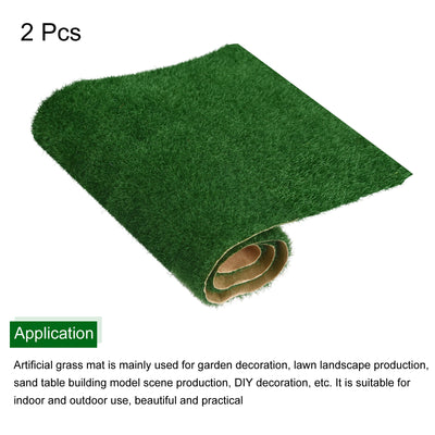 Harfington Artificial Grass Mat 3" x 10" Dark Green Realistic Fake Turf for Garden Lawn Decoration Sand Table Model 2pcs